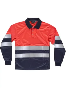 WorkTeam Polo Rojo ALTA VISIBILIDAD Combinado Manga Larga. Cintas Reflectantes Torso y Mangas. EN ISO 20471:2013 Hombre