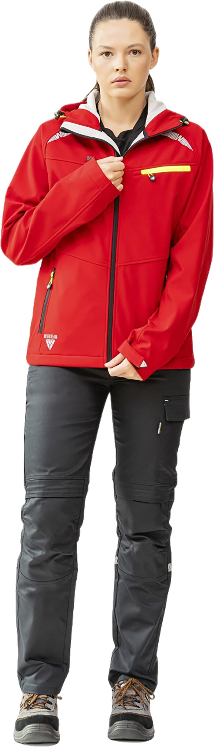WORKTEAM Chaqueta Softshell , Cortavientos Transpirable y Repelente al Agua, Interior Polar Térmico, Capucha Ajustable y Detalles Reflectantes, Ropa Laboral Resistente. Unisex - Imagen 5
